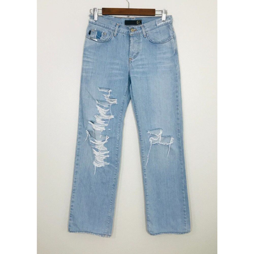 Roberto Just Cavalli Straight Leg Jeans Womens 28 Distressed Edgy Y2K Italy